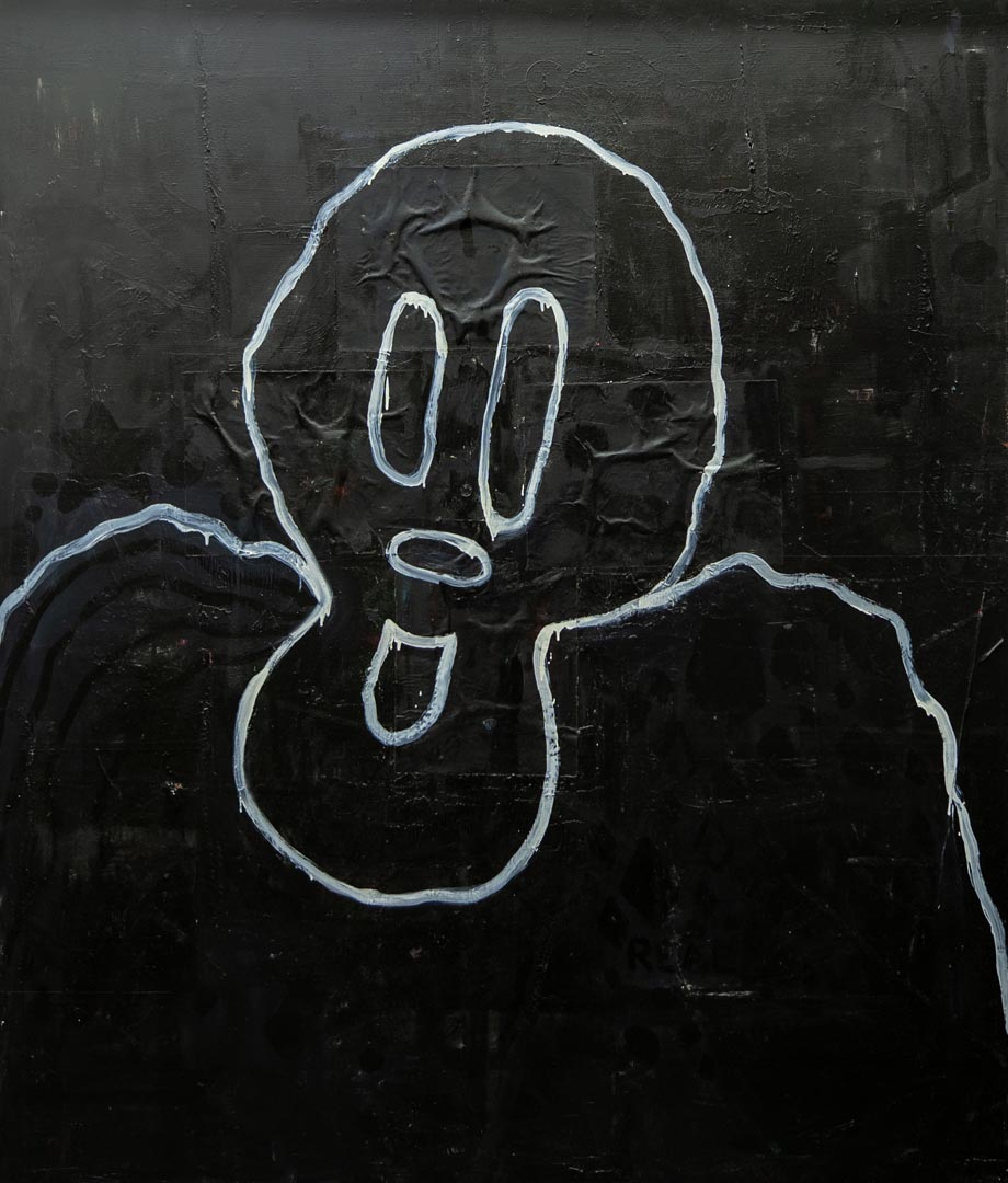 Black figure — outline on tar.