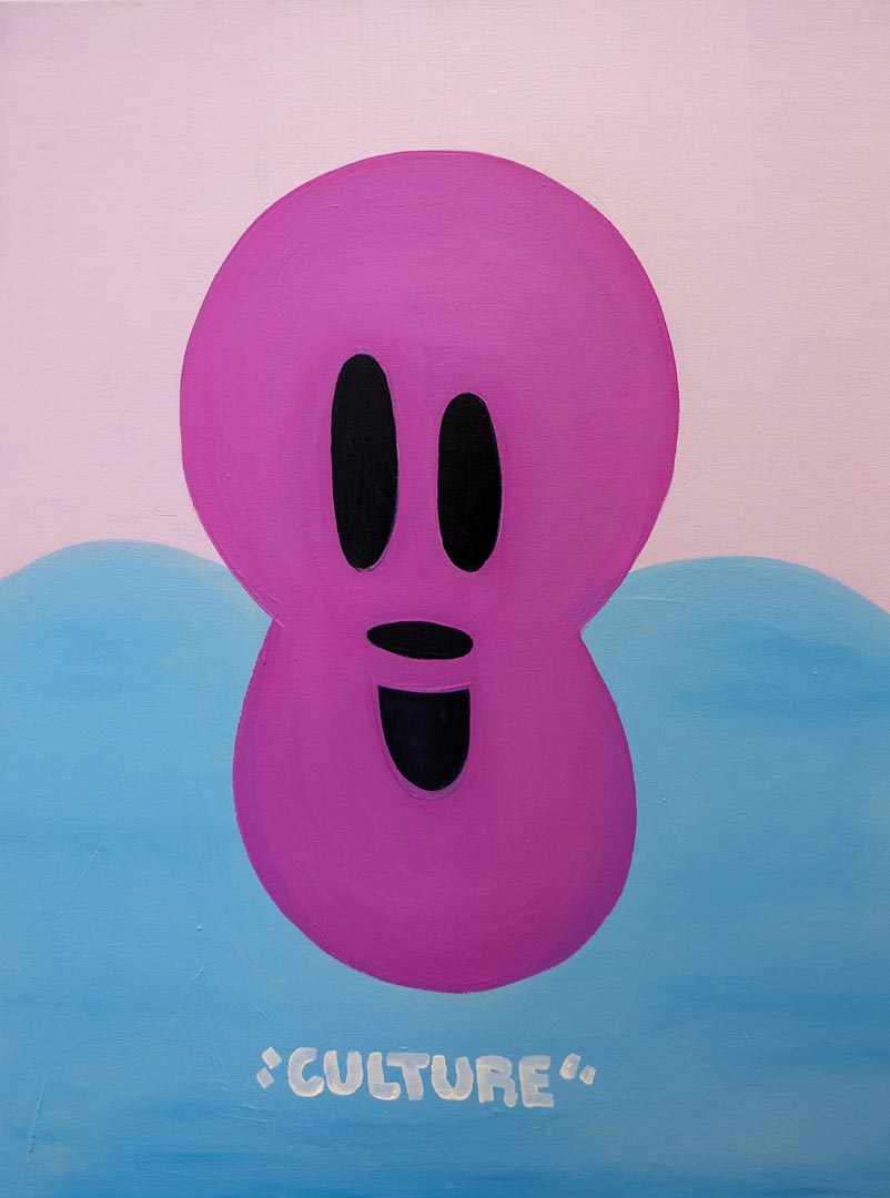 “Culture” — pink figure on cyan.