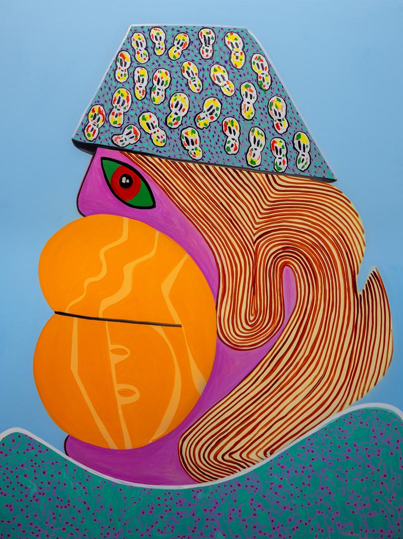 Lamp-headed figure — orange totem.