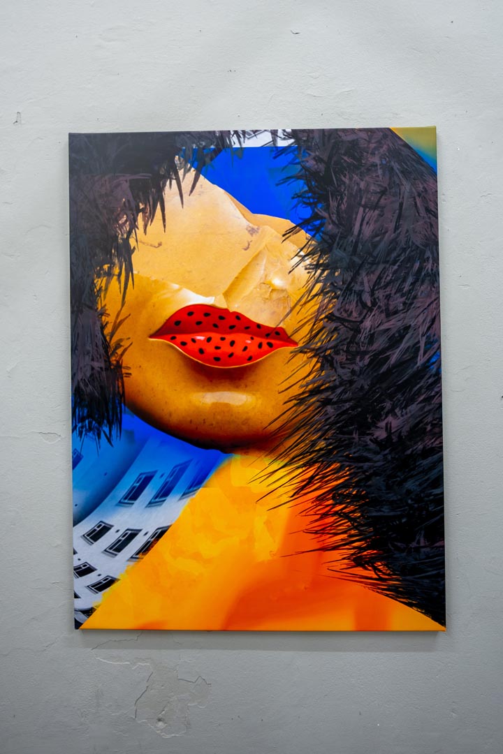 Lips — collage and acrylic.